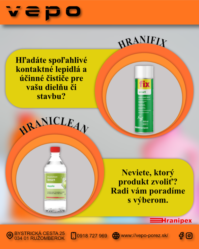 Profesionálne kontaktné lepidlá a čističe HraniFix a HraniClean od spoločnosti Hranipex