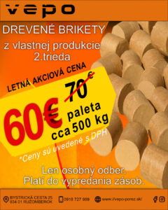 Drevene brikety z vlastnej produkcie, 2. trieda.
